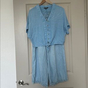 Style Envy Light Blue Button-Up Top and ZAC & RACHEL Wide leg Pants Set.